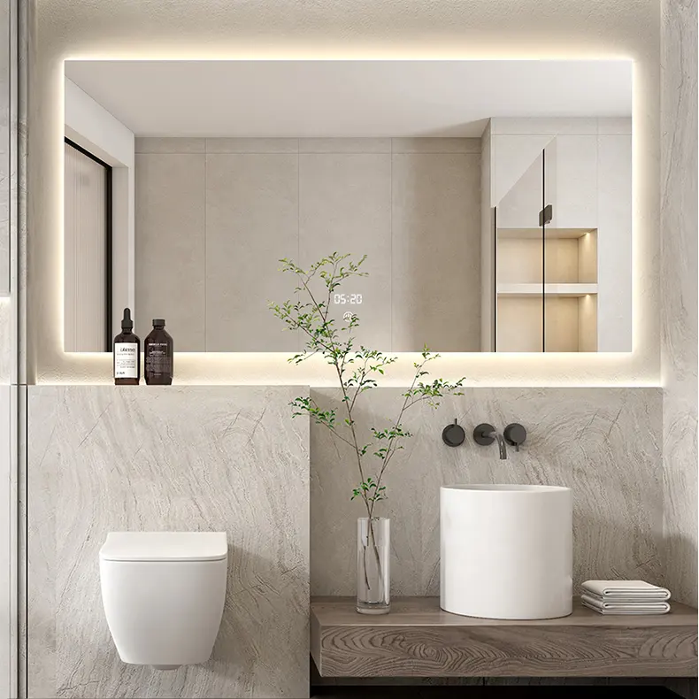 Venta caliente colgado en la pared impermeable iluminado retroiluminado Baño Led espejo con pantalla táctil