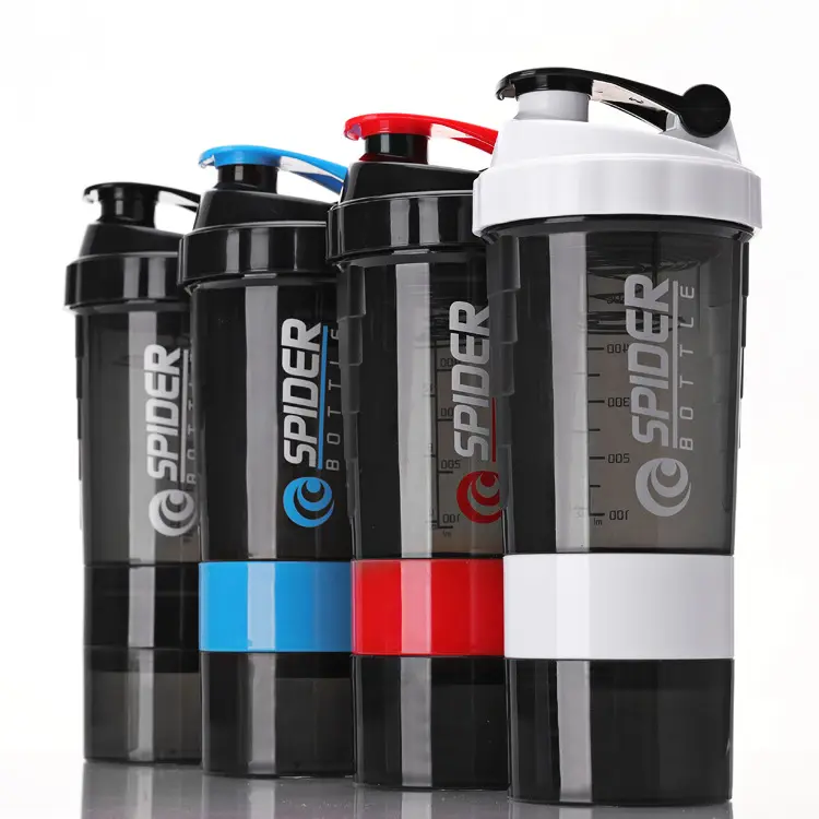 Logo personnalisé Sans Bpa 500ml Noir Trois Couches En Plastique Gym Fitness Protéine Shaker Bouteille Sport Gym Bouteille D'eau