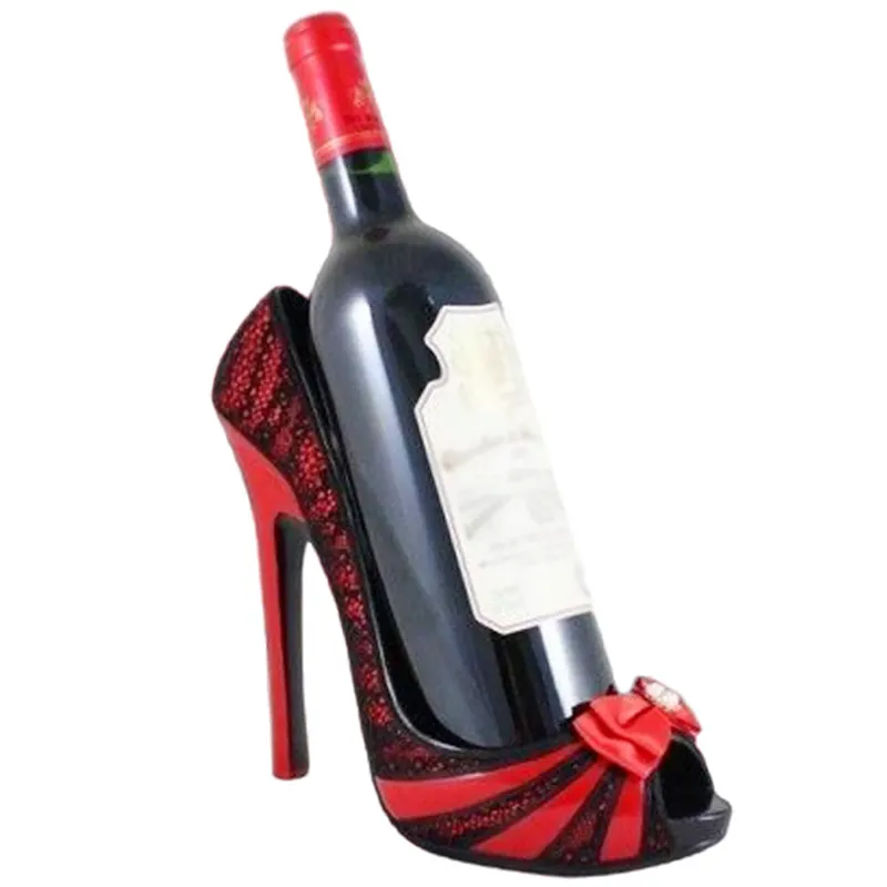 Portabottiglie per vino con pompa a spillo rosso in resina con decorazione a forma di tacco alto funky nero personalizzato