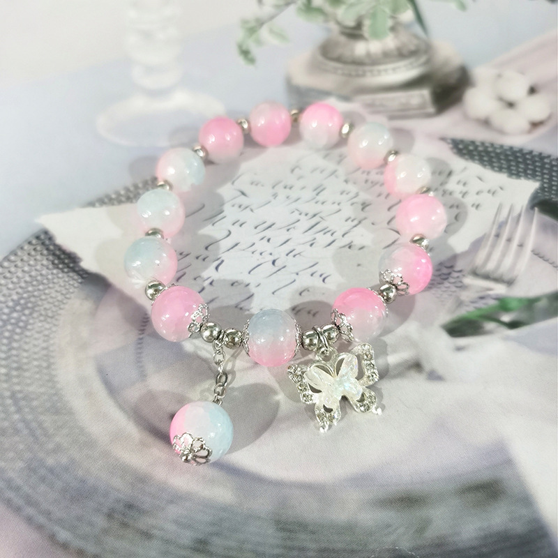 peach powder beauty butterfly glaze bracelet
