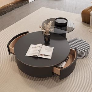 Juego de mesa de centro anidada redonda con cajón, mesa de cóctel con marco de Metal, mesa auxiliar para sala de estar, dormitorio, balcón, espacio pequeño - Product Image 3