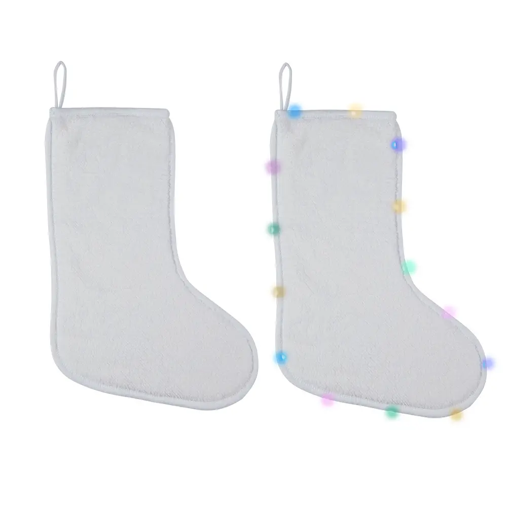 Calcetines de lino con luz Led para Navidad, calcetín Individual con impresión en blanco por sublimación, ideal para regalo de Navidad