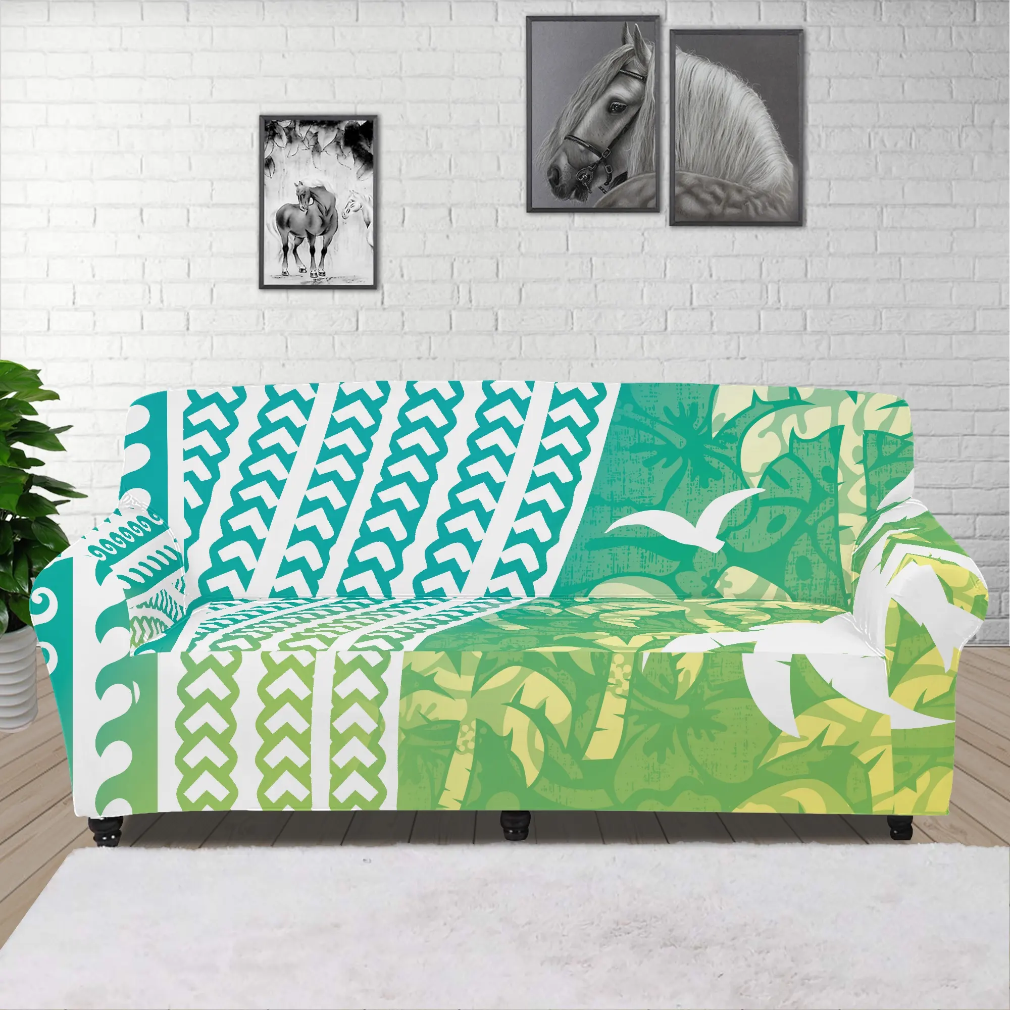Kanepe için kapakları polinezya hawaii tarzı hindistan cevizi ağacı yeşil degrade ev tekstili kanepe kılıfı sıcak satış ofis kanepesi streç kapak