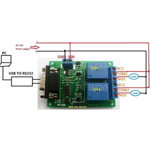 DC 5V 12V2チャンネルRS232シリアルポート制御リレースイッチボードSCMインターフェースPCリレーDB9モジュール - Product Image 2