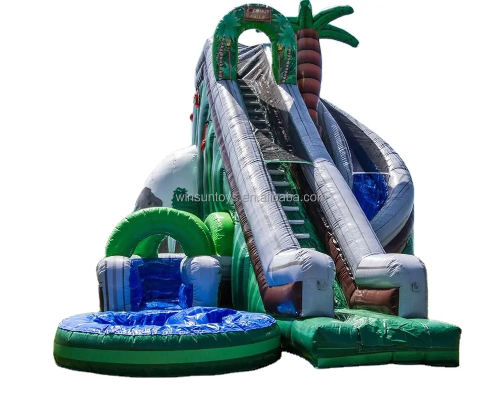 Commerciële Volwassen Slide Palmboom Kids Slide Goedkope Tropische Jungle Opblaasbare Glijbaan Met Zwembad