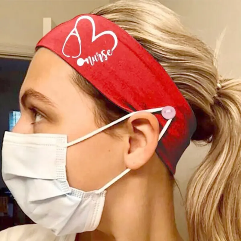 Estetoscopio elástico con forma de corazón para mujer, turbante, accesorios para el cabello, diadema con estampado de enfermera con botón