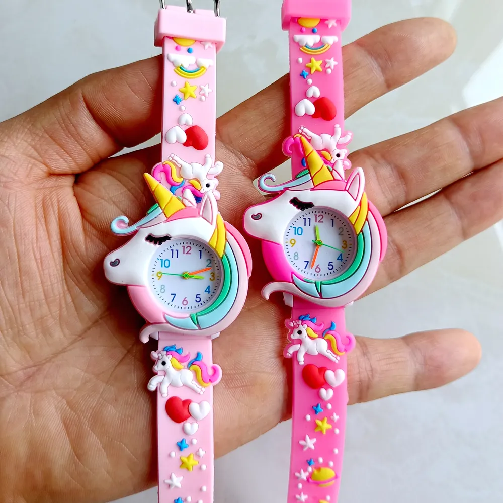 Dibujos animados precioso unicornio Arco Iris estrellas amor corazón 3D bonitos relojes para niñas niños estudiantes fiesta regalos de Navidad reloj