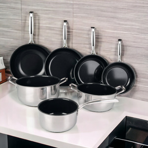 Oem chấp nhận được pfas miễn phí Bộ đồ nấu nướng màu đen Lớp phủ gốm chậu và Chảo thép không gỉ không dính chảo không có đinh tán cảm ứng cơ sở - Product Image 1