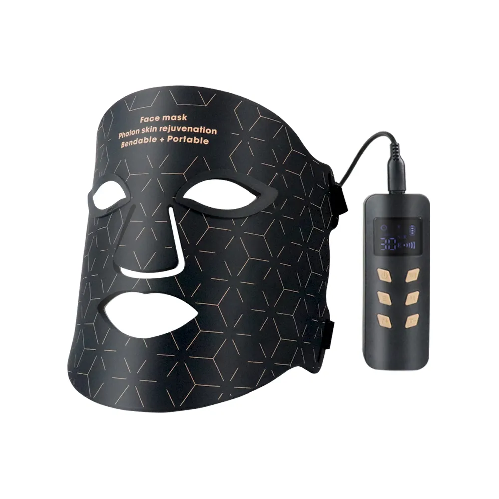 Masque facial de thérapie par la lumière LED professionnelle 660 850nm Masque en silicone noir de thérapie par la lumière LED 4 couleurs