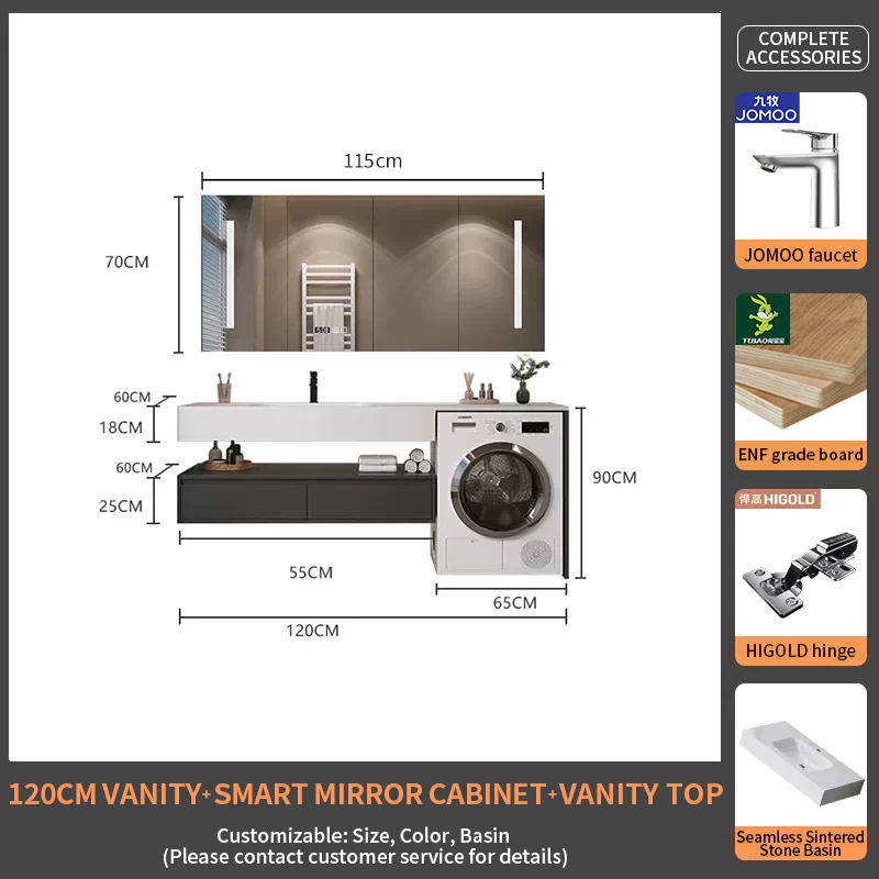 120Rock Slab Ceramic Basin + Smart Mirror Cabinet