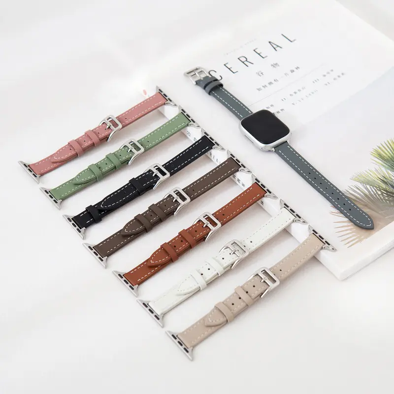 Bandas de cuero genuino delgadas para Apple Watch Band 41mm 44mm 45mm 49mm Reloj de cuero de capa superior Correas delgadas para mujeres y hombres