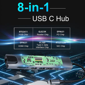 Fabbrica di tendenza multiporta HUB USB C 8 in 1 RJ45 Ethernet 100M Docking Station per dispositivi di tipo C PC computer portatili Smartphone - Product Image 4
