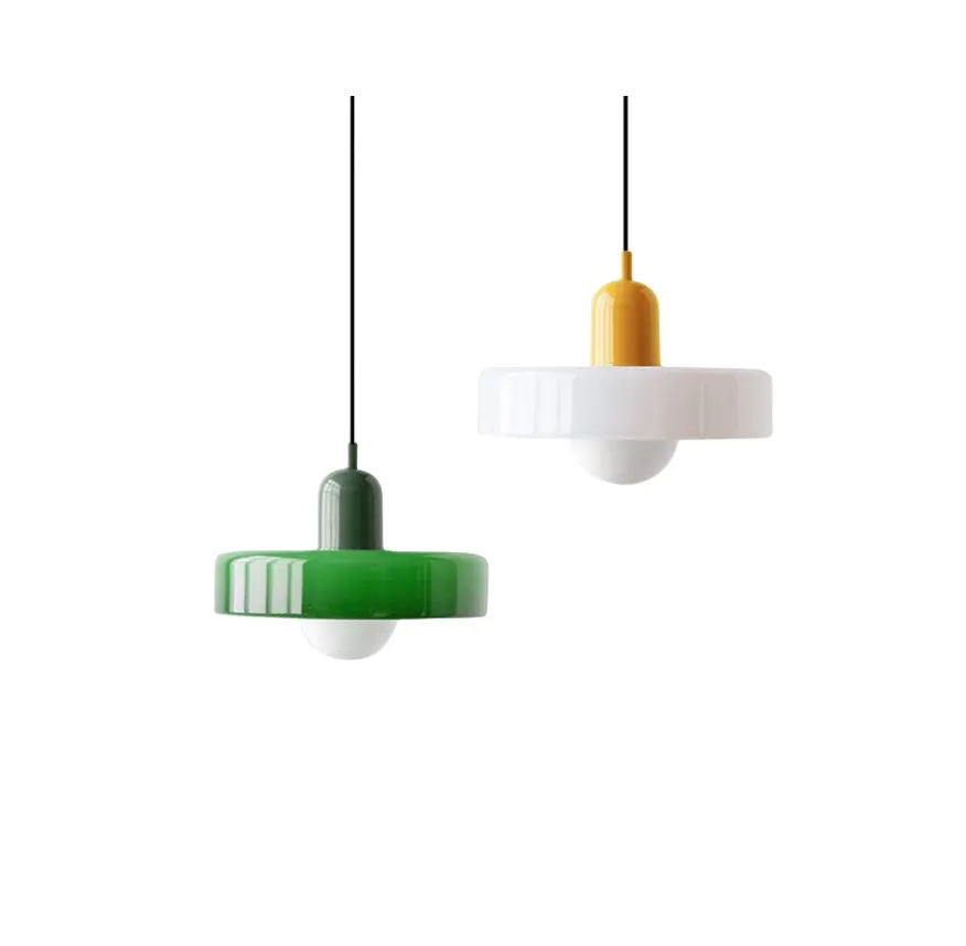 Lustre en verre Wabi-sabi contemporain minimaliste rétro vert Orange rond LED suspension décoration intérieure lampe suspendue