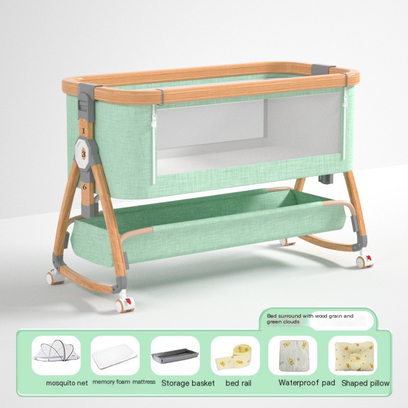 Wood grain-green-Luxury-Diaper pad + Shaping pillow + Bed frame