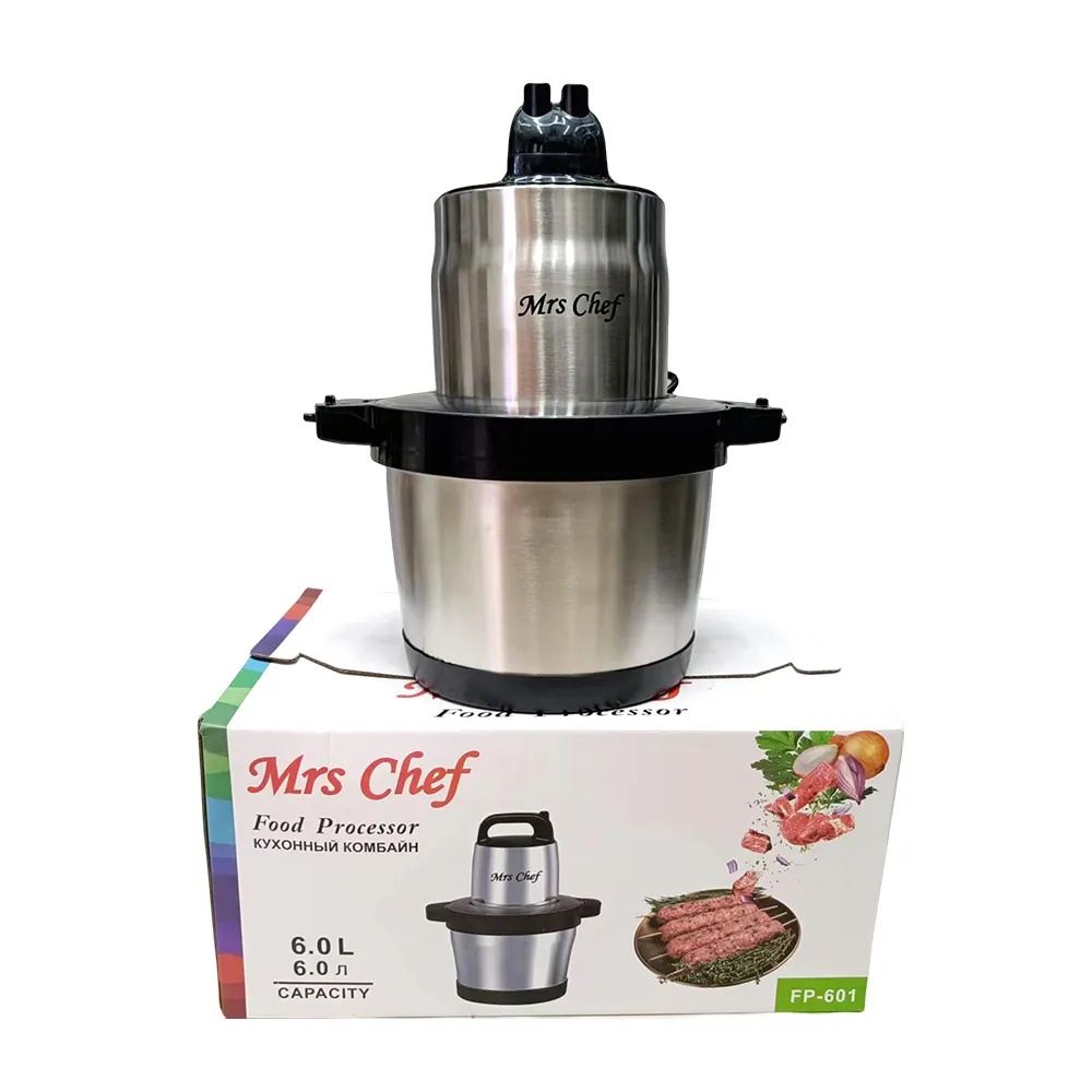 Mrs Chef Meat Grinder Chopper Elétrica Máquina FUFU 6L grande capacidade Alta Qualidade Aço Inoxidável Prata Body Food Processor