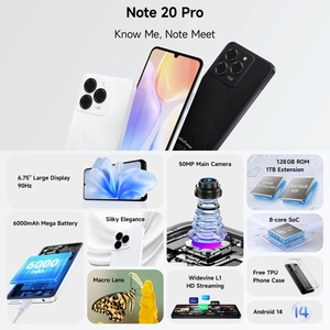 Ulefone Note <span class=keywords><strong>20</strong></span> Proスマートフォン4GB + 256GBフェイスID & サイド指紋6.75インチAndroid 14 Octa Core携帯電話