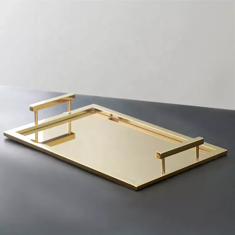 신고전주의 유럽 모델 침실 직사각형 티타늄 스테인레스 스틸 골드 트레이 빌라 홈 소프트 장식