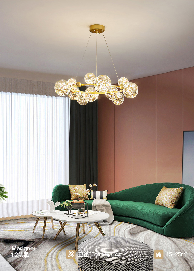 Modern romantic living room dining room decoration golden glass ball star LED chandelier