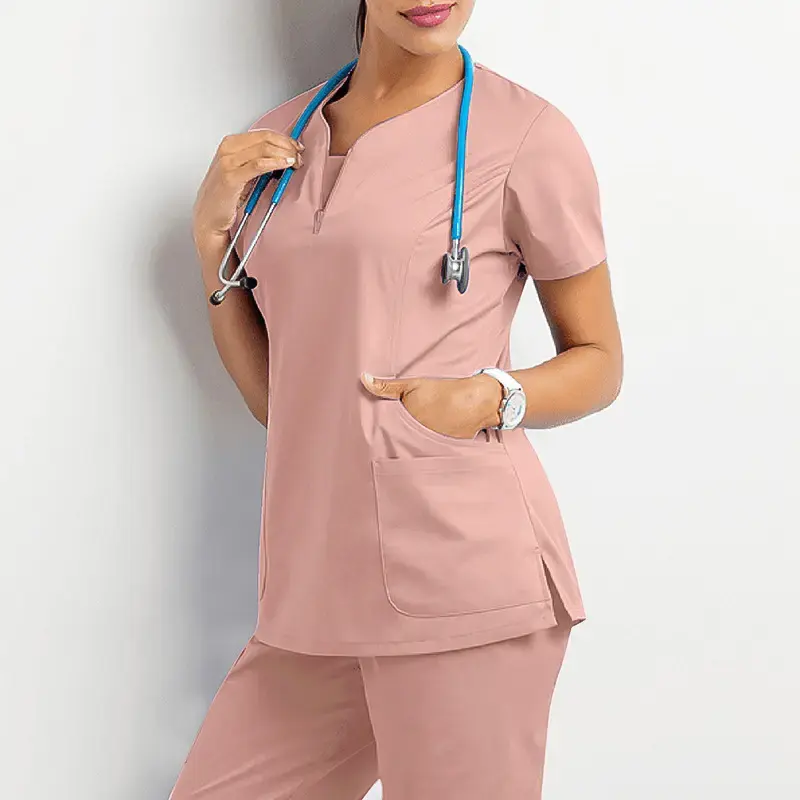 Customized logo nurse scrubs suit tops stretchy nursing sets medical hospital uniforms for women