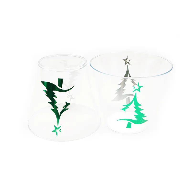 クリスマスパーティー用品4 PCSクリスマス使い捨てカップグリーンプラスチックカップクリスマスツリー透明プラスチックグラスホットコールドドリンク用