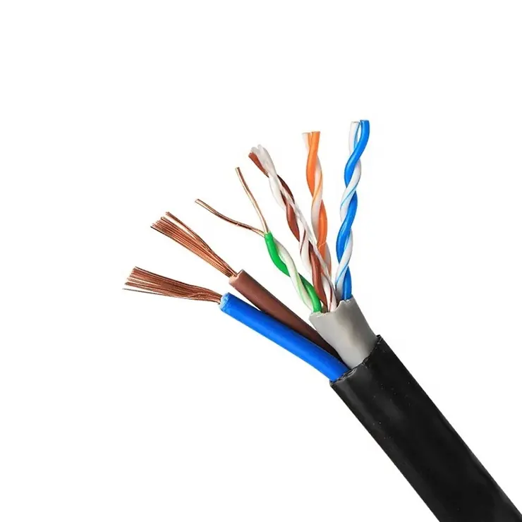 RVV 전원 와이어 2*0.5mm 0.75mm 100M 야외 Cat5 Cat5E 네트워크 케이블 4Pr/2Pr 24Awg