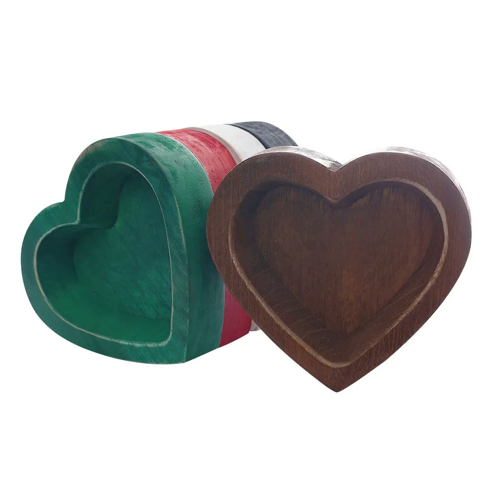 Bát gỗ hình trái tim nhỏ Bát gỗ hình trái tim màu-Bát chạm khắc bằng tay (cho nến)