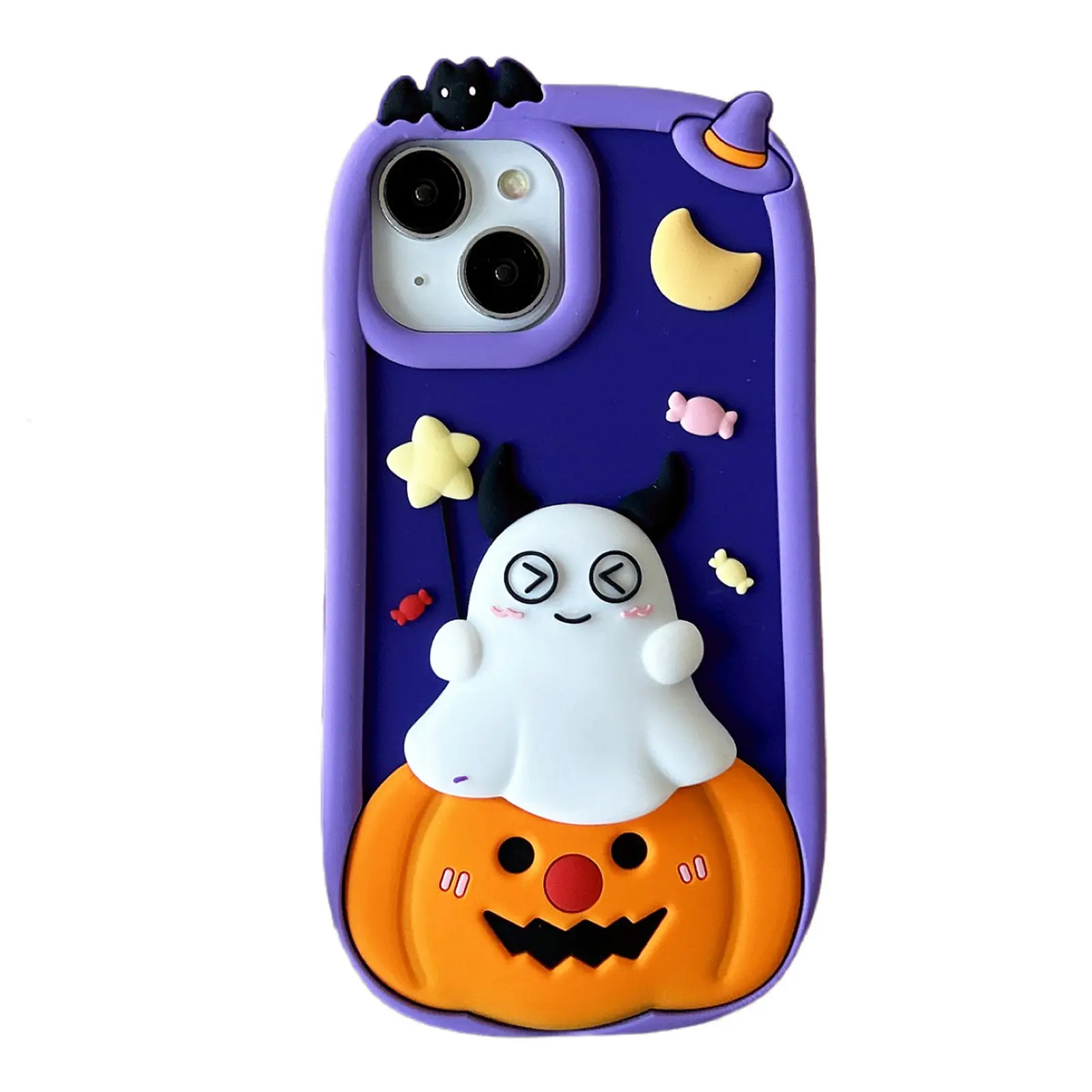 Étui de protection anti-chocs pour iPhone 15 Pro Max Halloween 3D mignon dessin animé fantasmagorique Halloween citrouille fantômes