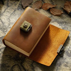 Genuine Leather Bound Journal A6 Classic Design Password <strong>Lock</strong> Handmade Writing <strong>Notebook</strong> Gift Sketchbook Travel Daily <strong>Notepad</strong> - Product Image 4