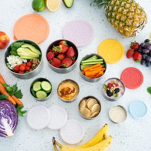 Paslanmaz çelik sızdırmaz silikon kapak yemek kabı çocuk yetişkin Bento kutusu yeniden kullanılabilir İstiflenebilir 5-Pack aperatif yiyecek yerleştirme kapları seti - Product Image 4