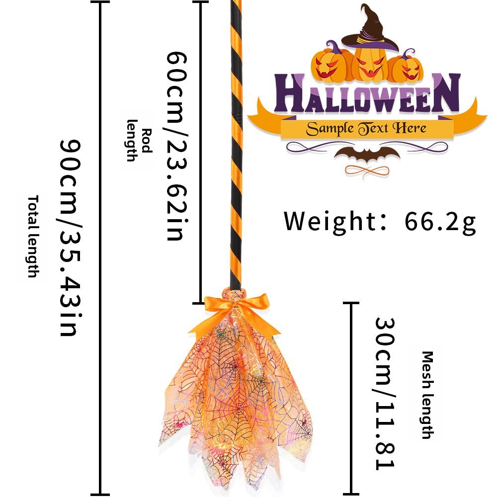 Colorful spider web orange Broom (bow ribbon)