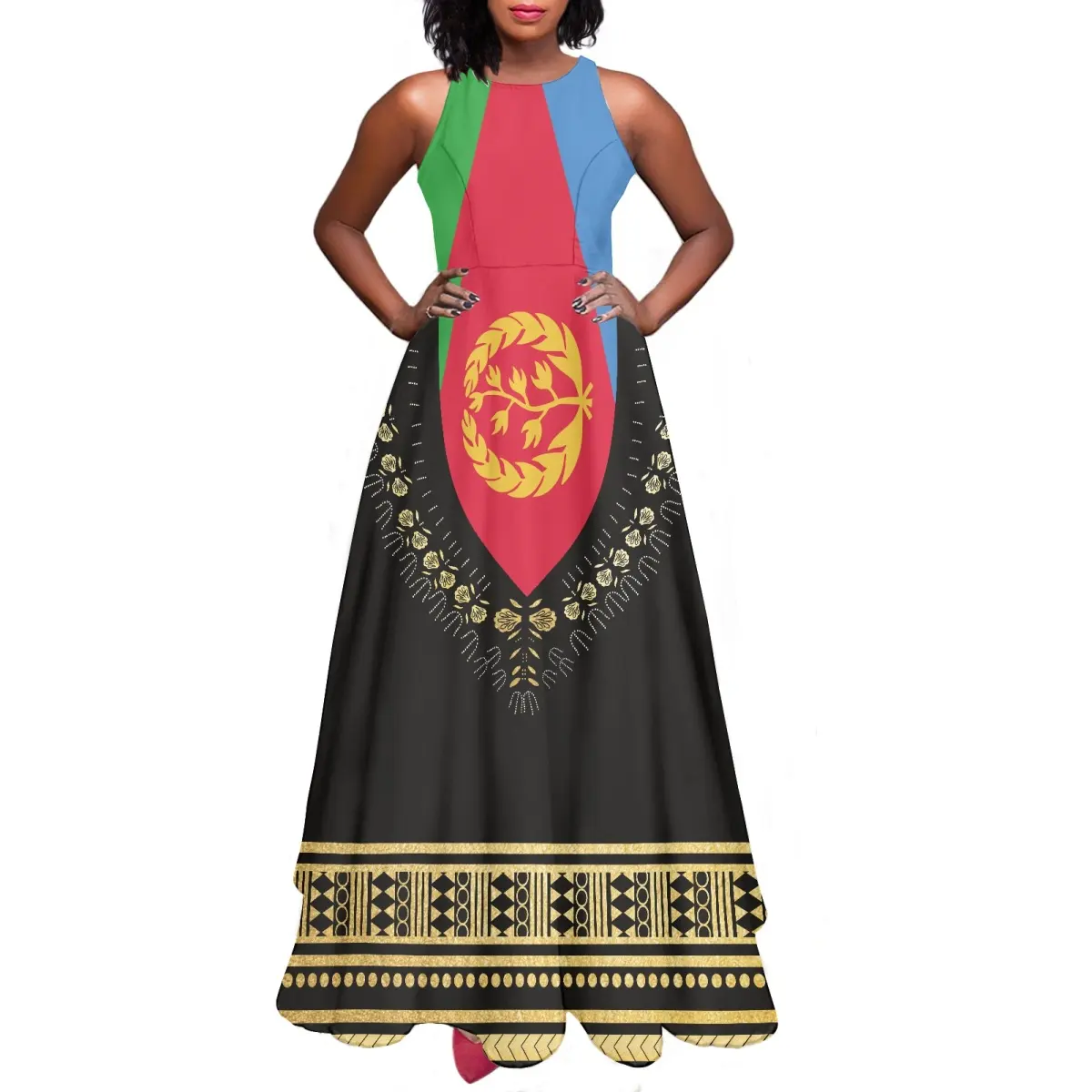 Hot Summer Black Maxi Logo personalizzato Eritrea abito lungo donna moda Casual abiti da sera eritreo alla rinfusa elegante senza maniche