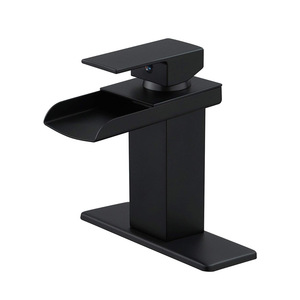 Hiện đại đơn xử lý vuông phòng tắm rửa lưu vực vòi nước xuyên biên giới thác nước màu đen với lõi van gốm nóng và lạnh - Product Image 6