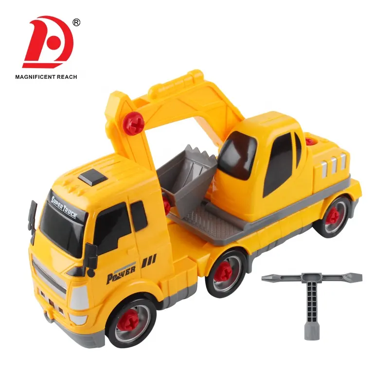 Huada Anak-anak Pendidikan Merakit Plastik Model Teknik Mobil Mini Excavator Truk Mainan dengan Proyeksi
