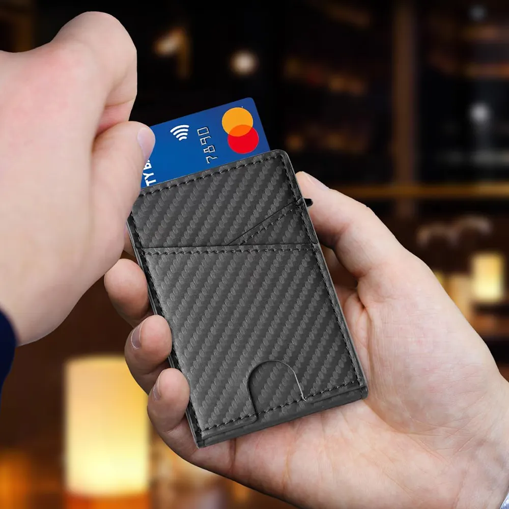 Tasca anteriore minimalista portafoglio uomo pelle pu pop up porta carte RFID blocco portafoglio per gli uomini