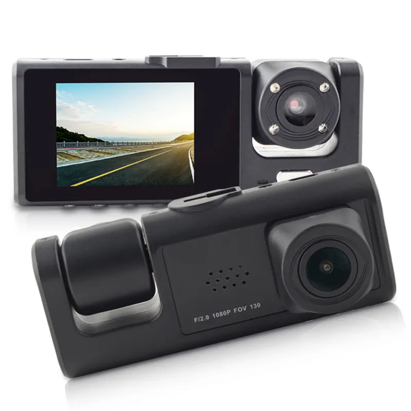 Câmera de ré dupla 4k, wi-fi, gps, visão noturna, três lentes, 140 graus, ângulo aberto, 2 polegadas, câmera de carro, caixa preta