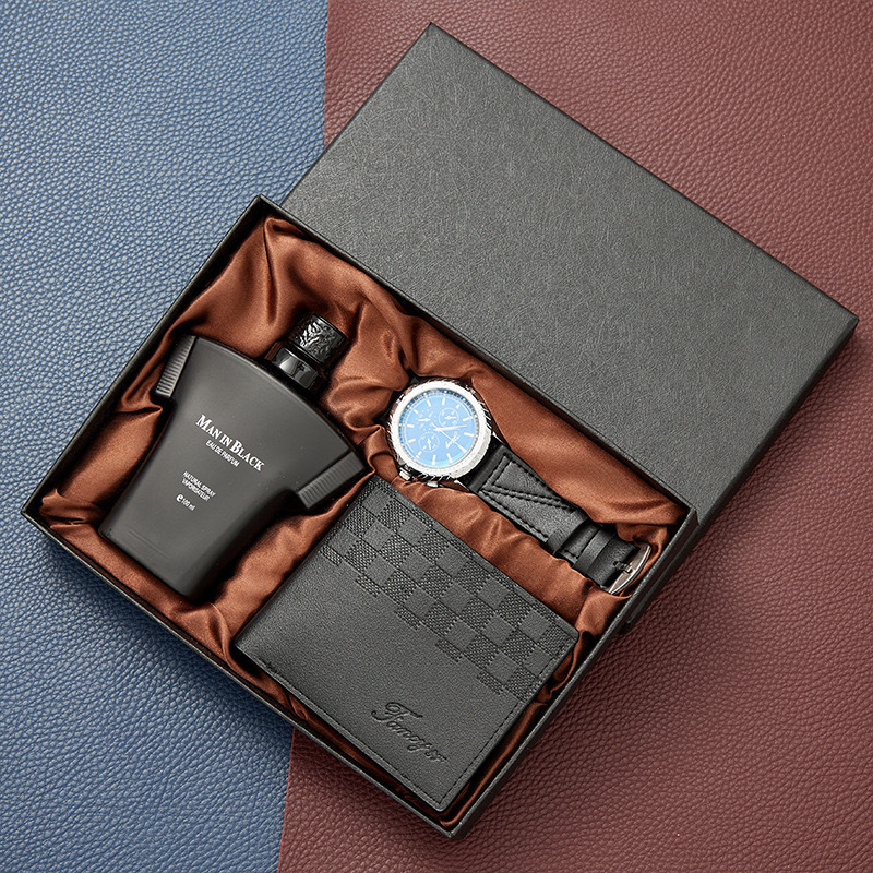 Quartz watch + perfume + wallet