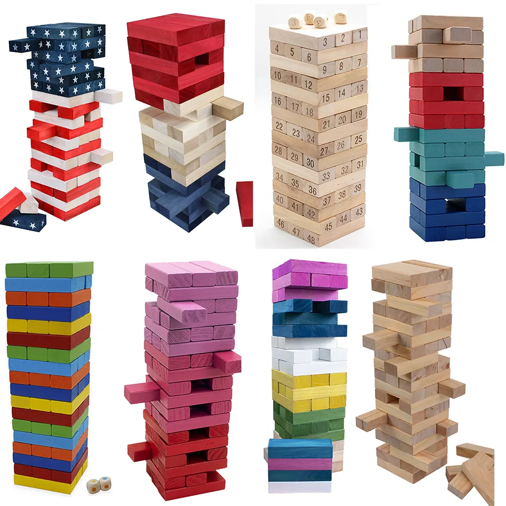 N'importe quelle taille n'importe quelle couleur peut être personnalisé bloc de bois Tumble Tumbling Tower Jouets empilables Design coloré Jeu de plein air Enfants Adultes