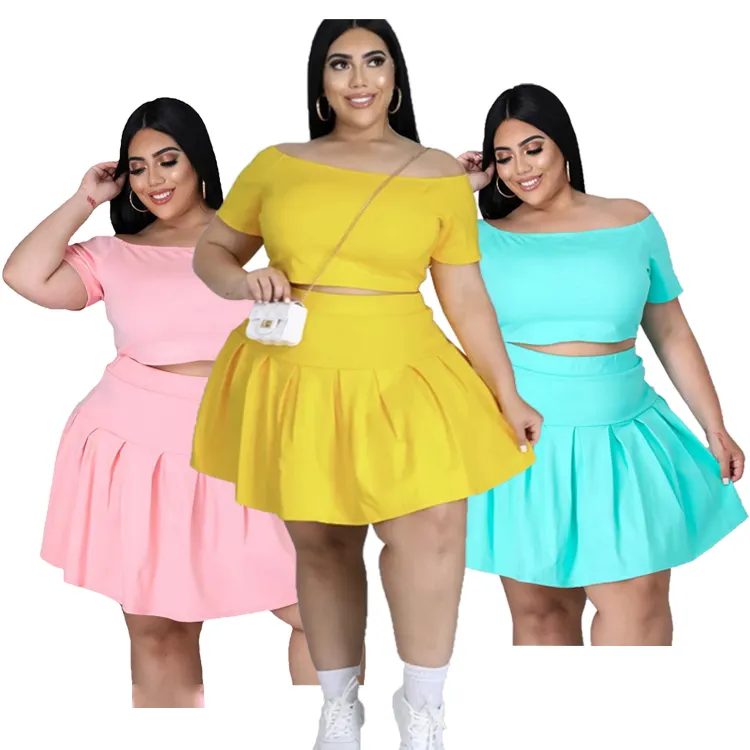 Wholesale 2021 Solid Sexy Plus Size Clothes For Women Sports Dress & Skirts Tennis Pleated 2 Pieces Plus Size Womens Skirts