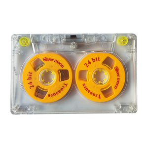 带两个卷盘的空白音频盒式磁带，蓝色和黄色，盒式磁带。 - Product Image 3