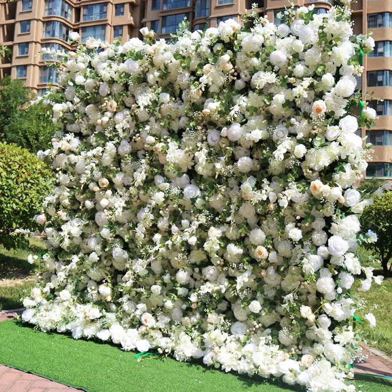 Décoration de fond de fleurs Soie de luxe Rose blanche Fleur de mariage Toile de fond murale pour décoration de mariage