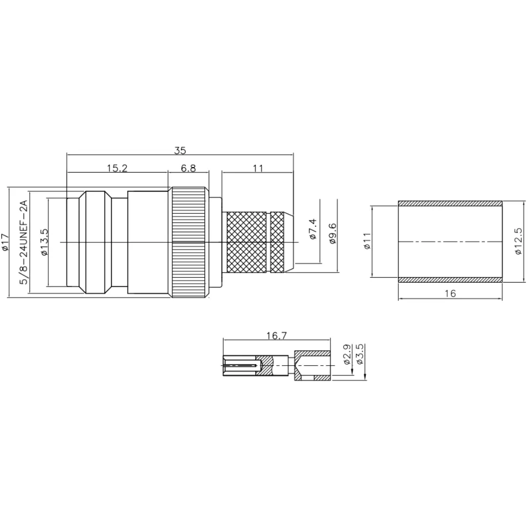 N nữ đầu kim N-C-K7D RF kết nối đồng trục 50 ohm tất cả đồng Nickel mạ nữ N nối cho lmr400