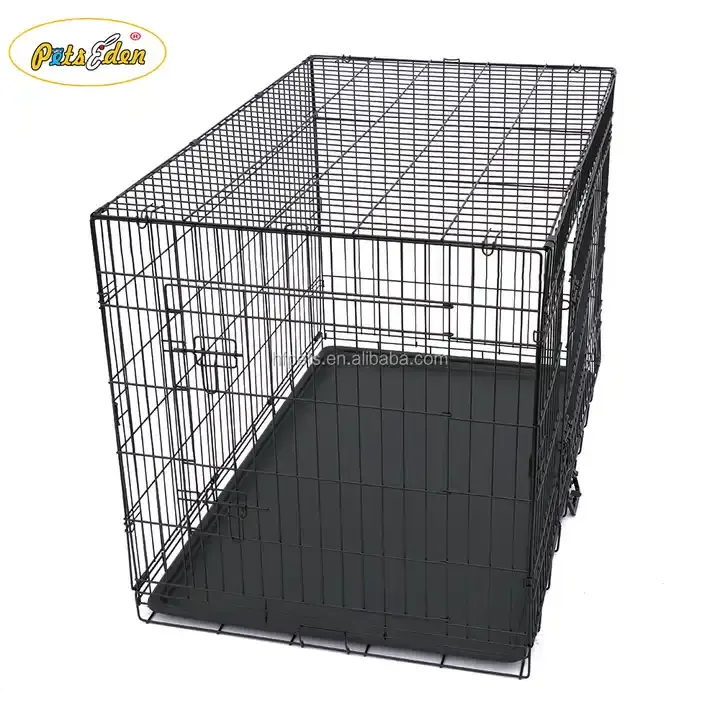 Bán buôn nhiều kích thước kim loại con Chó Màu đen lồng Crate Pet cũi với ABS khay
