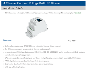 Skydance DA4-D DALI 4 canali LED Dimmer tensione costante controller su guida Din display numerico digitale PWM DALI dimmer - Product Image 4