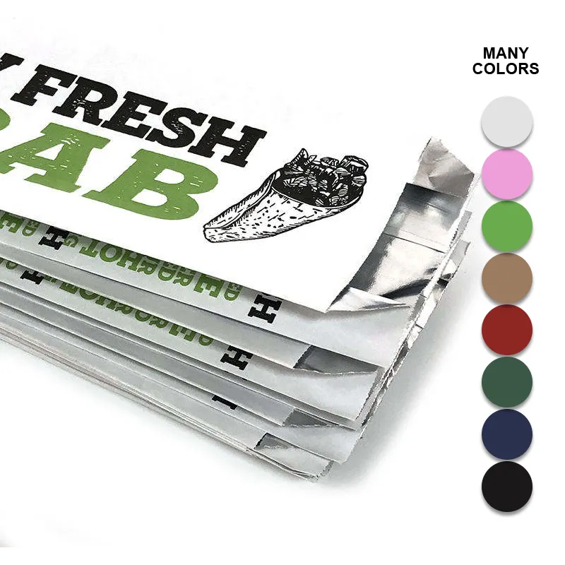 食品ロゴ印刷用のカスタム食品配達紙袋ケバブバッグ耐油性アルミニウム紙とクラフト紙