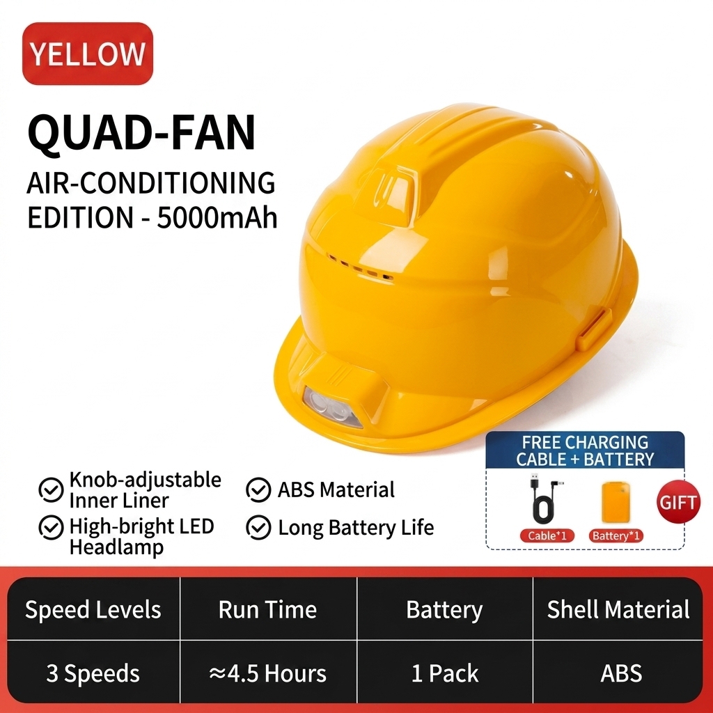 Bluetooth, Lampe frontale, 4 ventilateurs, Jaune