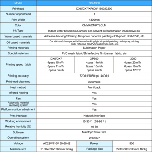 Goosam Dx5 Dx7 I1600 I3200 Xp600 testina di stampa 1.3 m 54 pollici 4.2ft Ecosolvent di grande formato 1.3 metri Eco solvente stampante - Product Image 3
