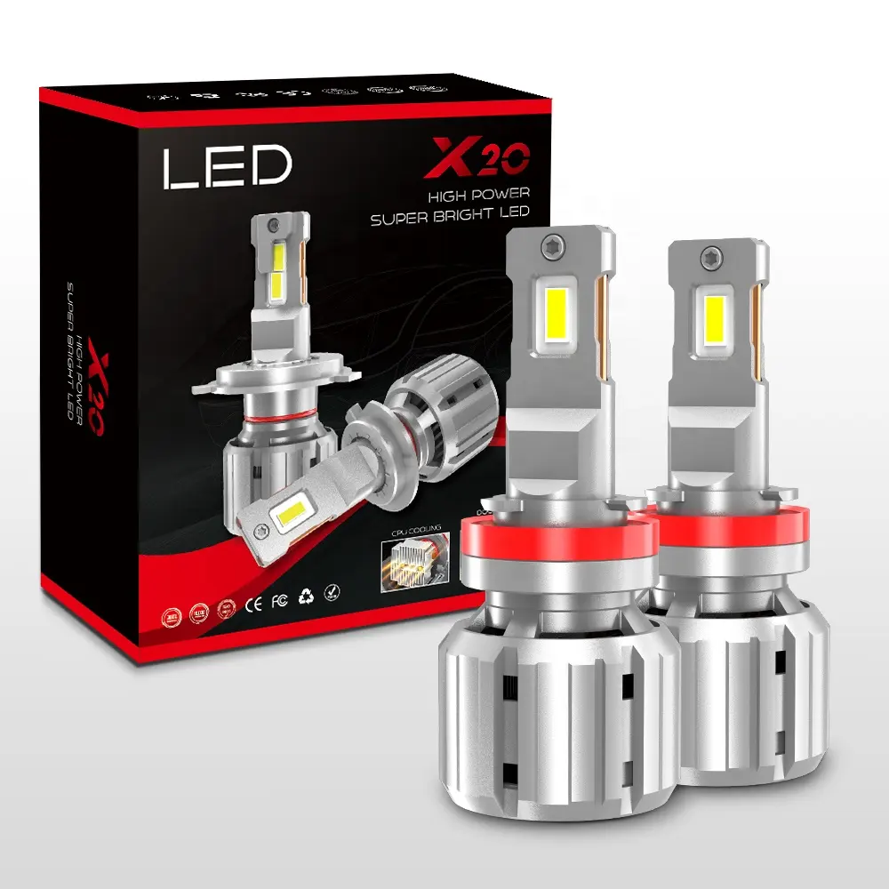 Newest Auto Light X20 Plug and Play 100% H4 H7 HB3 HB4 H11 LED Headlight Bulbs Car Motorcycle Lamp