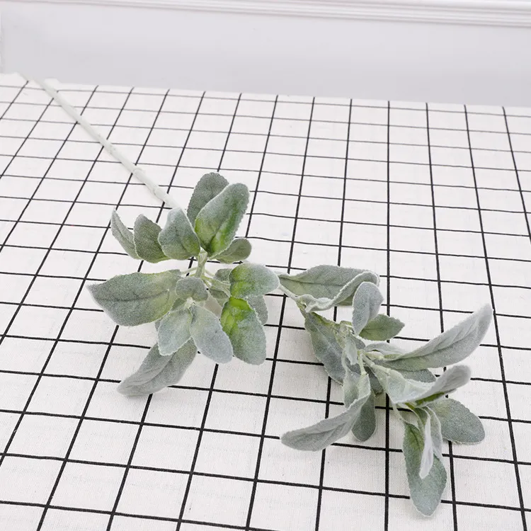 Cheap Wholesale Flocking artificial leaves for decoration 2 fork sheep ear for table decorations