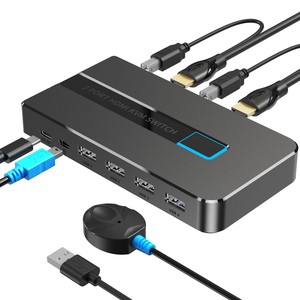 4K 60Hz HDMI KVM交换机2端口 + 2根电缆，MT-VIKI KVM选择器盒2x1 HDMI桌面2端口KVM交换机