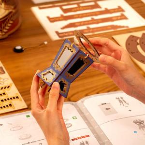 3D木製パズルアッセンブルおもちゃAMT01サンセットカーニーオルゴールDIYミニチュアハウス
